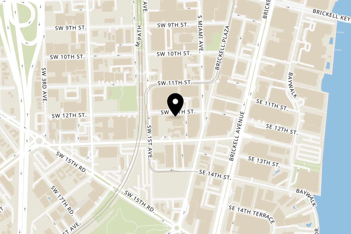 Map showing the location of Shahs of Kabob Brickell on 48 SW 12th St in Miami