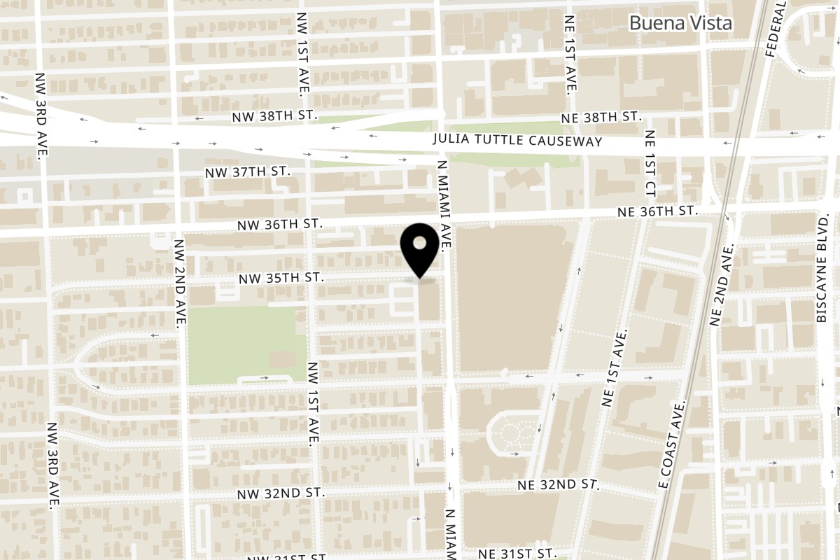 Map showing the location of Shahs of Kabob Wynwood on 3470 N Miami Ave in Miami