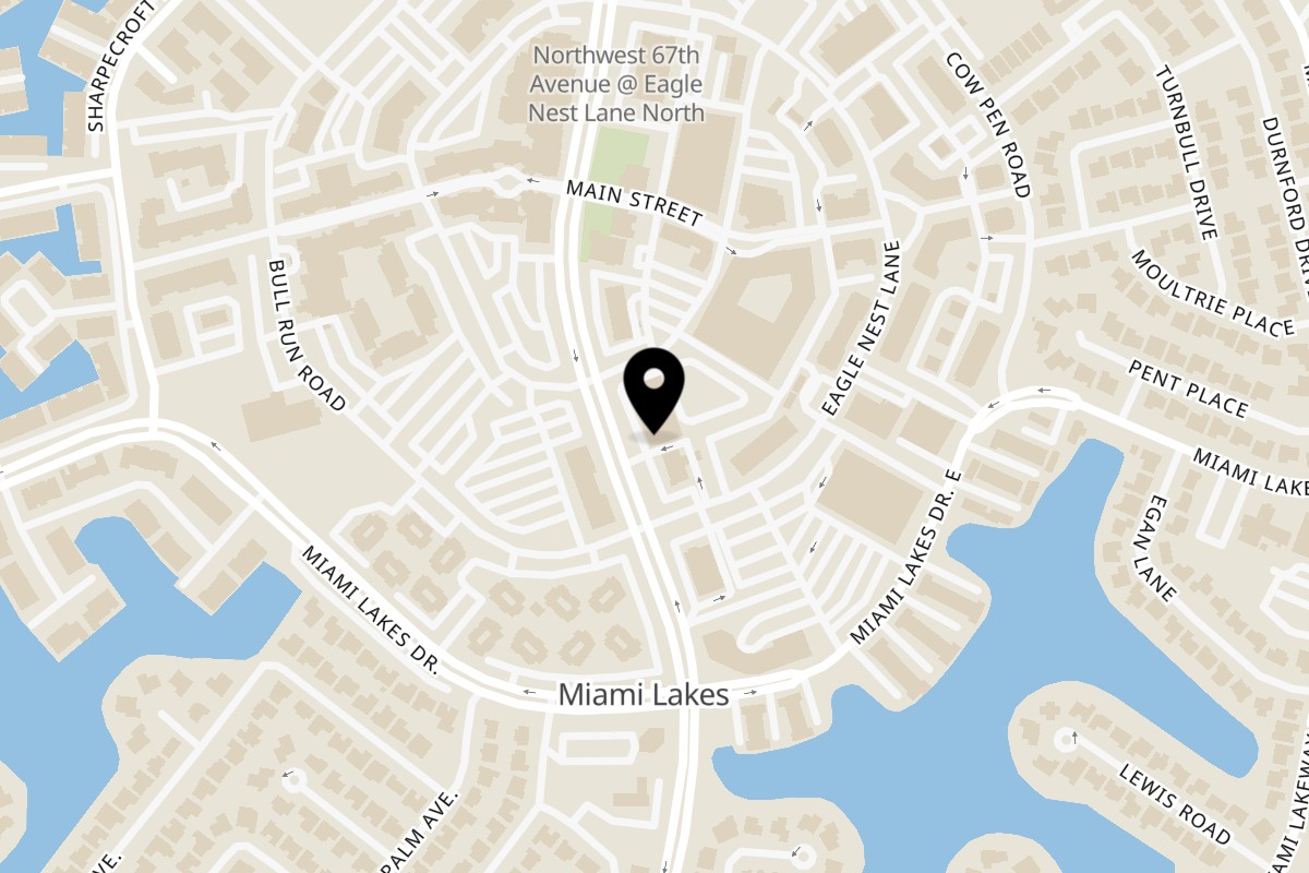 Map showing the location of Shahs of Kabob Miami Lakes on 15121 NW 67th Ave in Miami Lakes